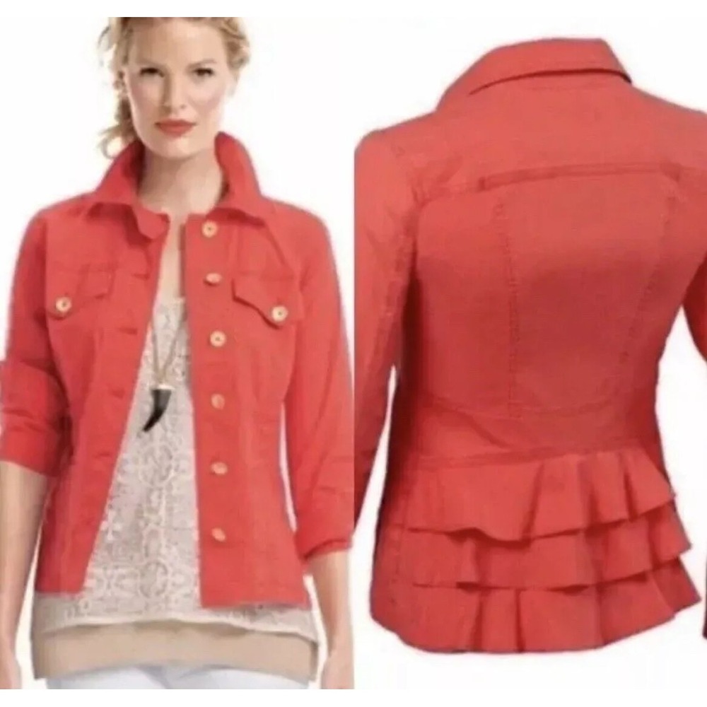 CAbi Medium Taylor Ruffle Back Stretch Jacket In Lobster Pockets #727